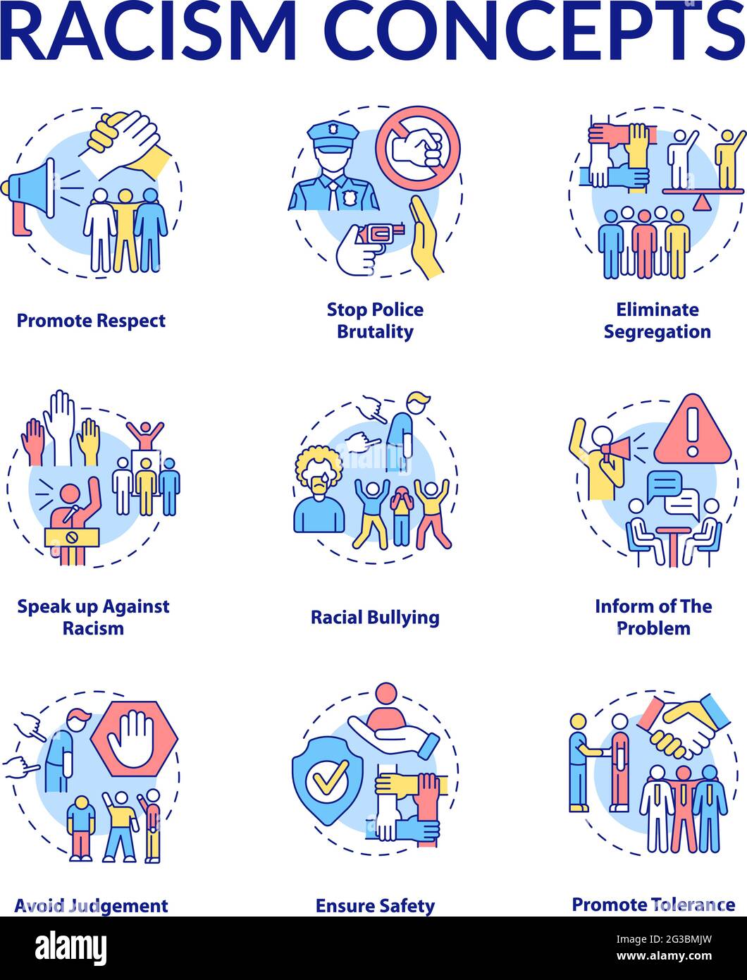 Racism concept icons set Stock Vector