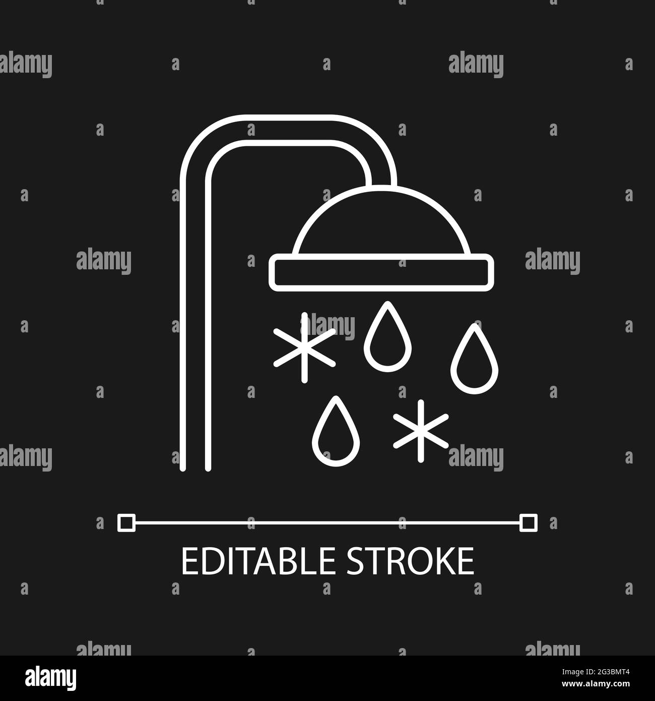 Taking cold bath or shower white linear icon for dark theme Stock Vector