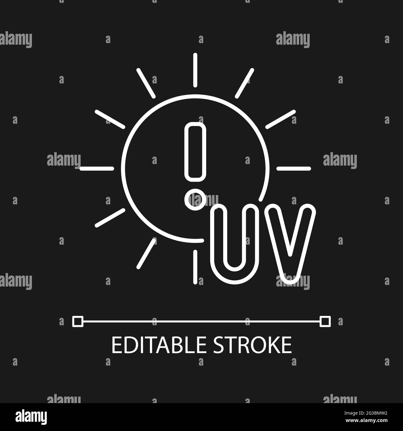 Danger of UV rays white linear icon for dark theme Stock Vector