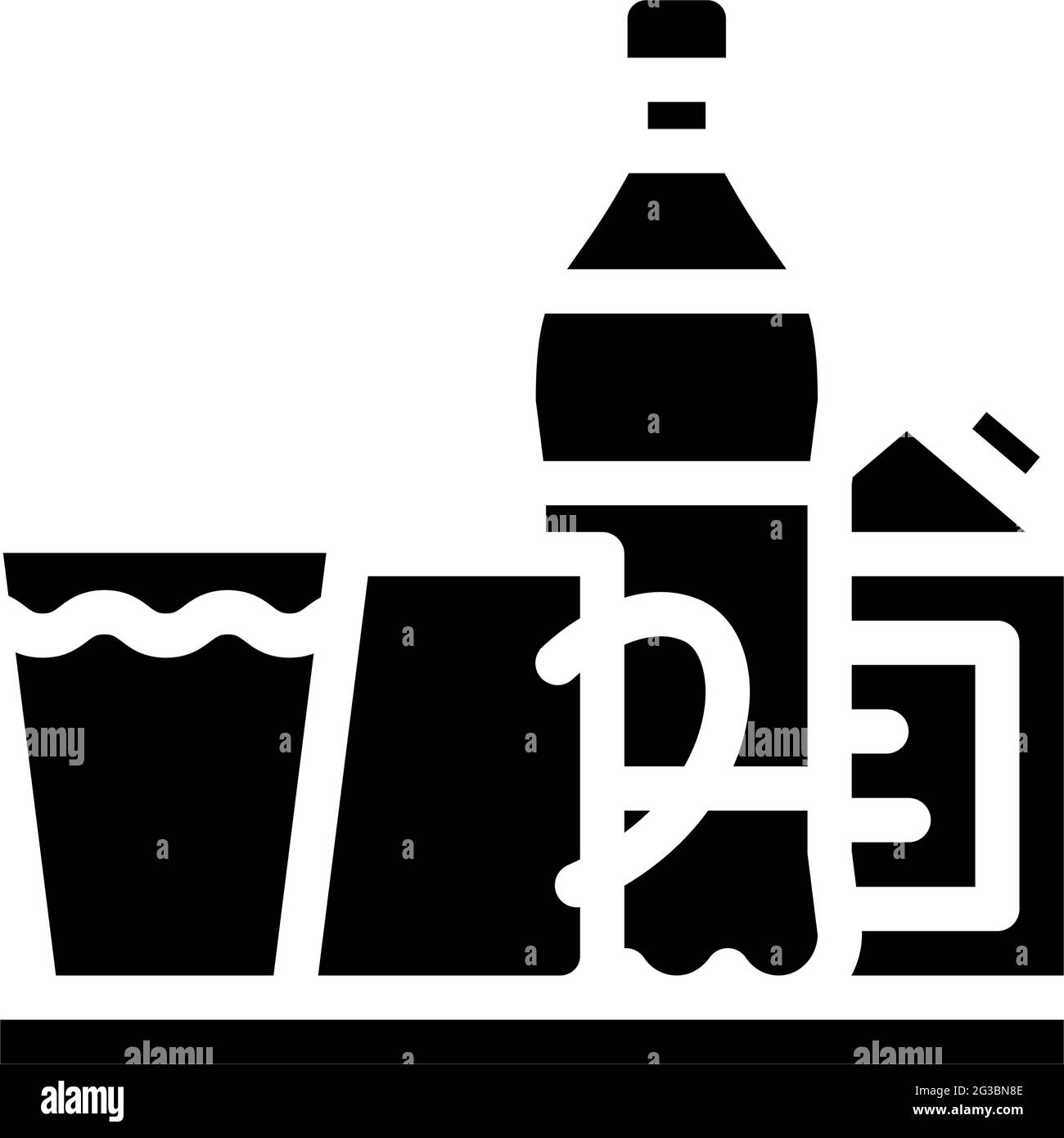 water and milk, tea and juice drinks on tray glyph icon vector illustration Stock Vector Image