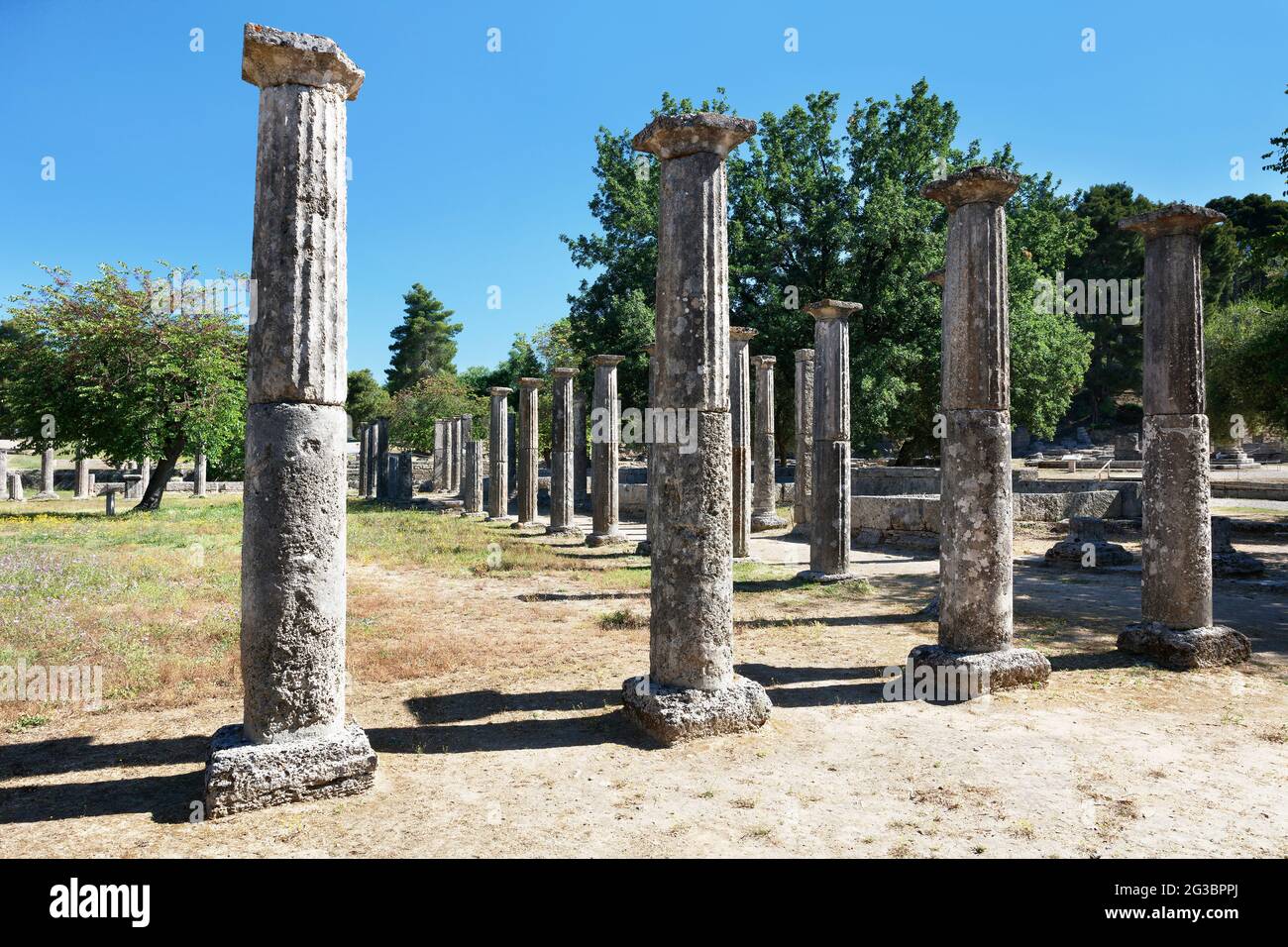 Columns of the Palaestra in Ancient Olympia, Greece Stock Photo