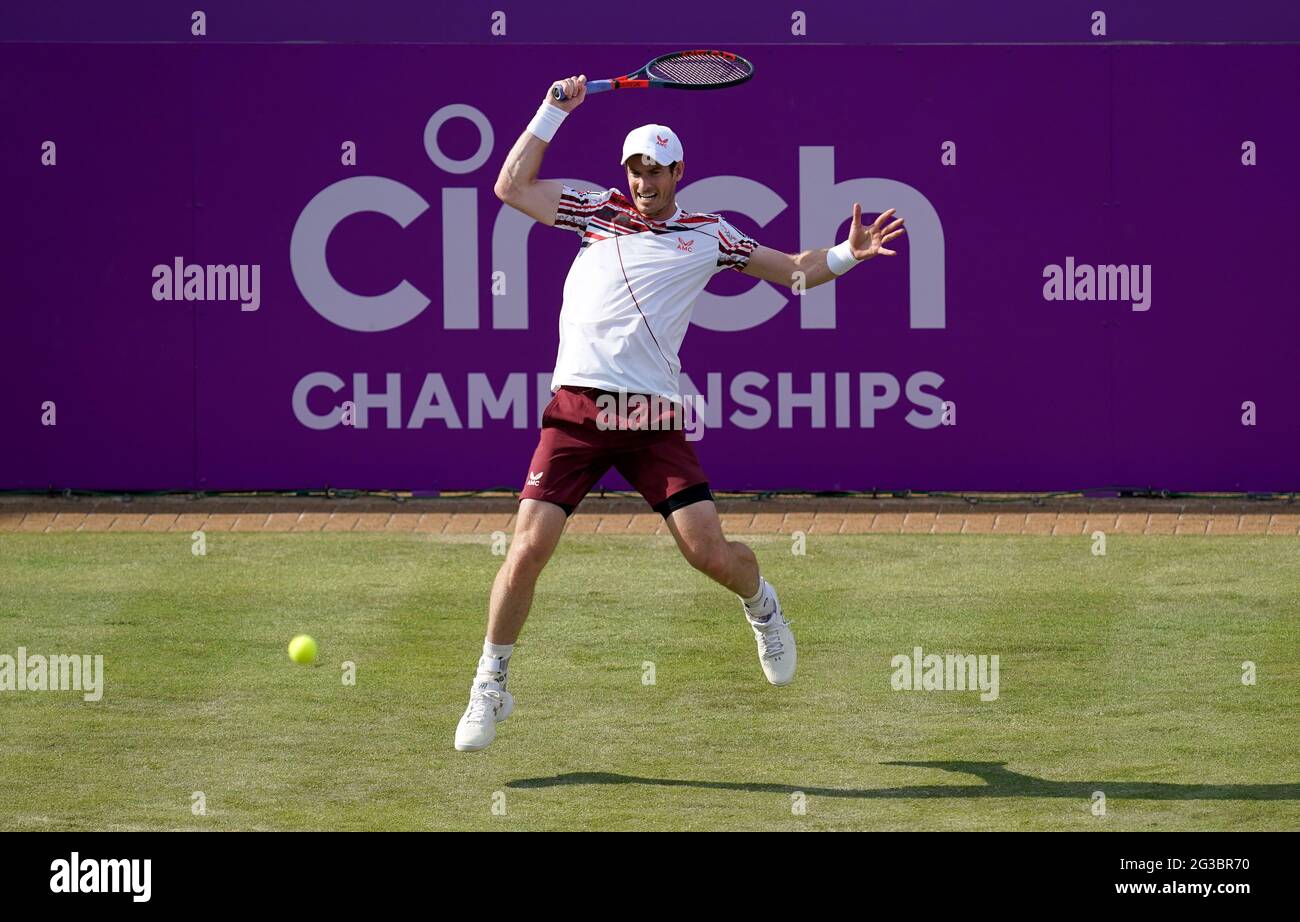 Andy Murray in action against Benoit Paire during day two of the cinch Championships at The Queen's Club, London. Picture date: Tuesday June 15, 2021. Stock Photo