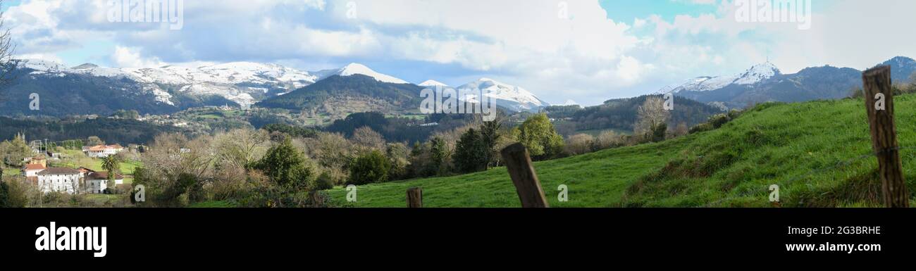 panoramic view of the snowy mountains of Bizkaia Stock Photo