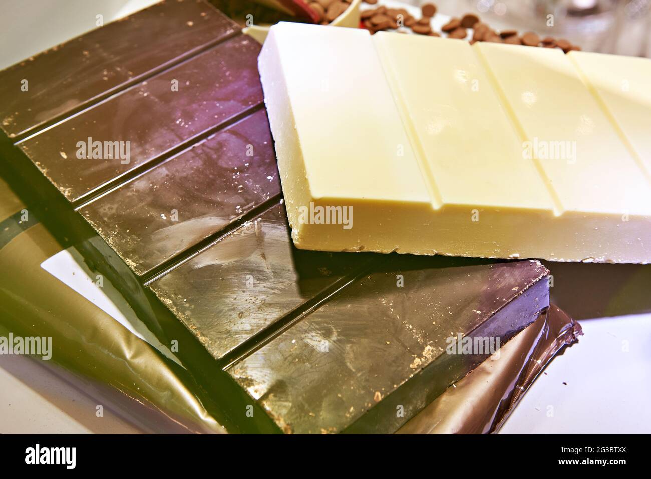 Dark and white chocolate bars Stock Photo