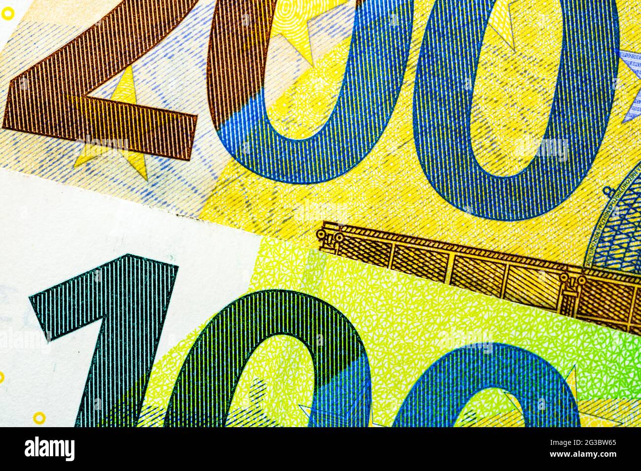Selective focus on detail of EURO banknotes. Close up macro detail of ...