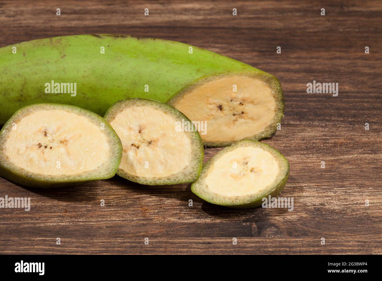 Musa Paradisiaca- Green Banana A Natural Superfood Stock Photo