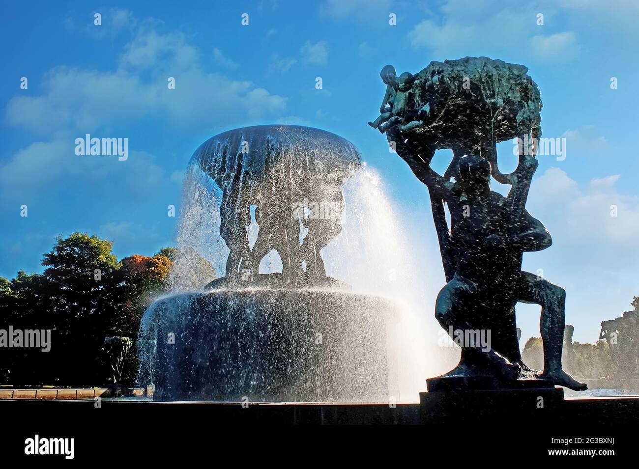 Impressive bronze fountain, named The Burden of Life, is a part of the Vigeland Installation, Frogner Park, Oslo, Norway Stock Photo
