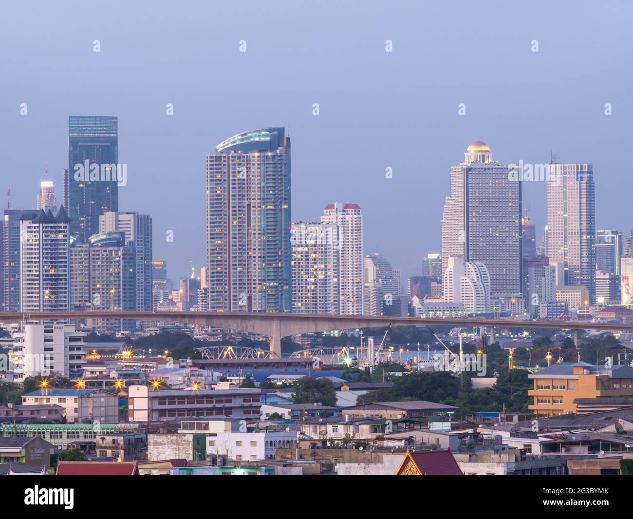 Skyscraper buildings in Bangkok under evening twilight sky Stock Photo ...