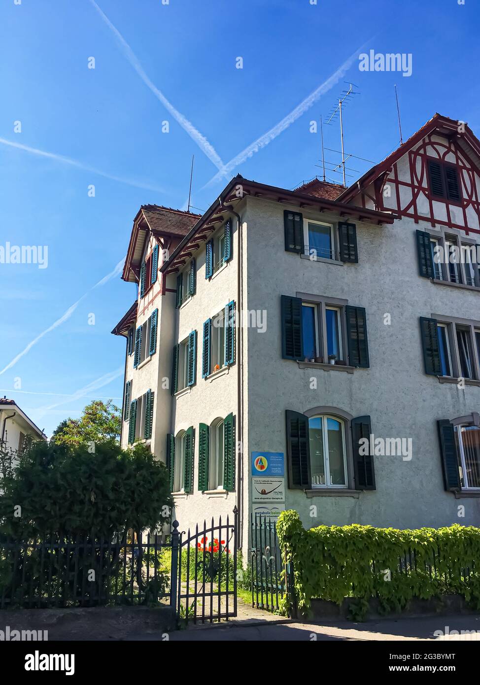 Historic building and house on street of Richterswil, canton of Zurich