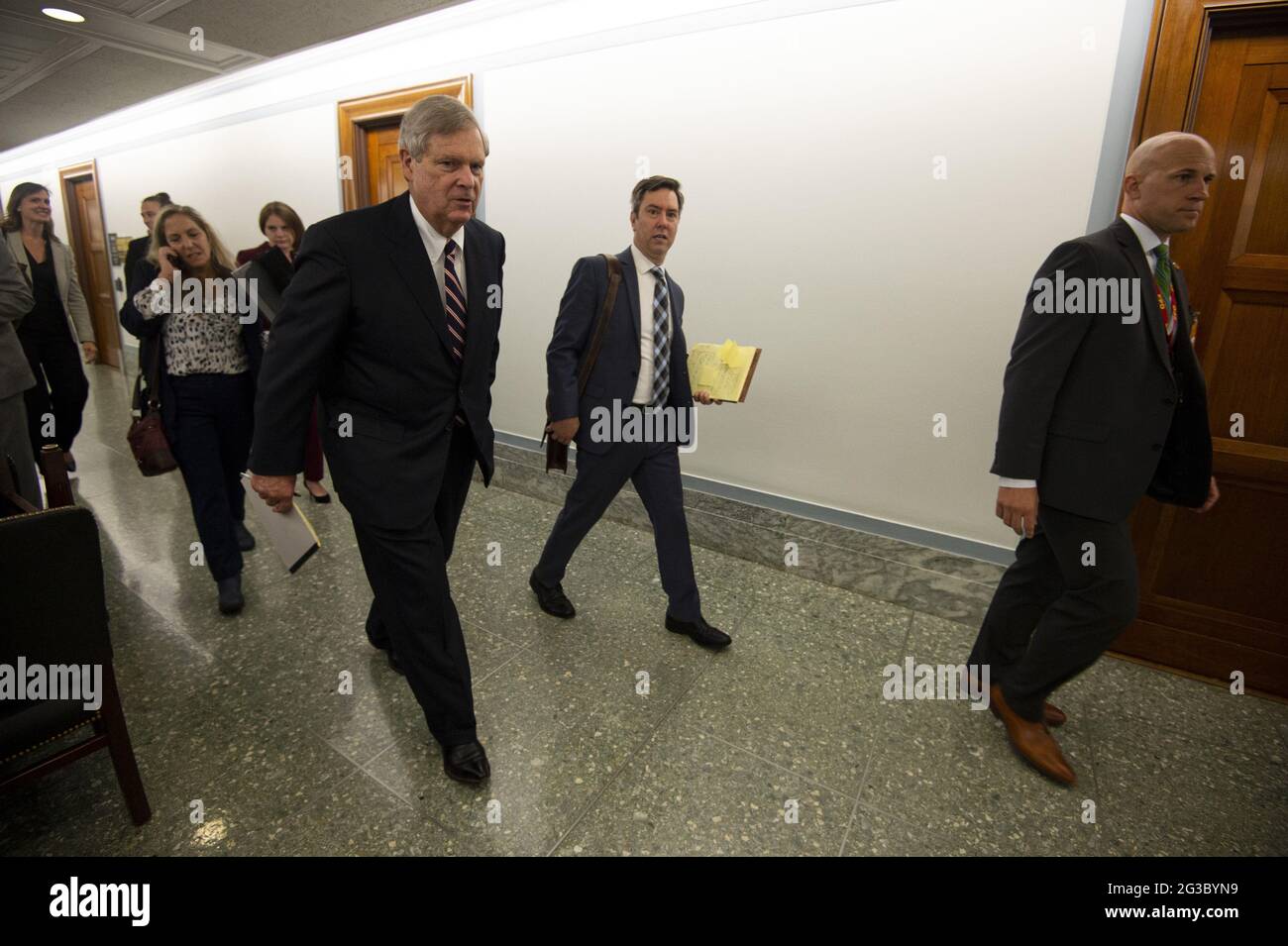 Secretary of the U.S. Department of Agriculture Tom Vilsack .arrives at a Senate Subcommittee hearing on the Department of Agriculture's proposed budget estimates for fiscal year 2022 in Washington, DC., on Wednesday, June 10, 2021.      Photo by Bonnie Cash/UPI. Stock Photo