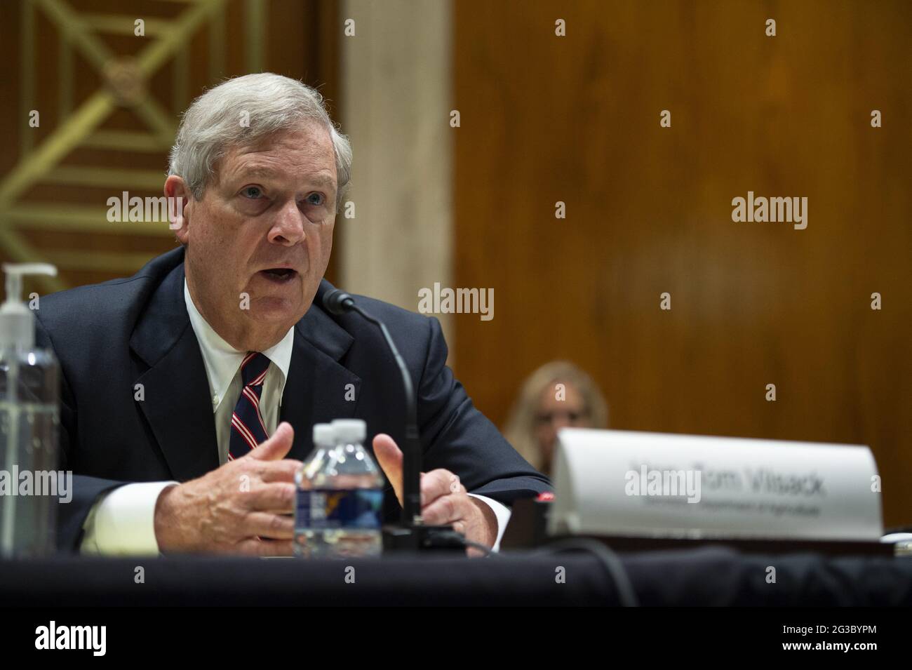Secretary of the U.S. Department of Agriculture Tom Vilsack .speaks during a Senate Subcommittee hearing on the Department of Agriculture's proposed budget estimates for fiscal year 2022 in Washington, DC., on Wednesday, June 10, 2021.      Photo by Bonnie Cash/UPI. Stock Photo