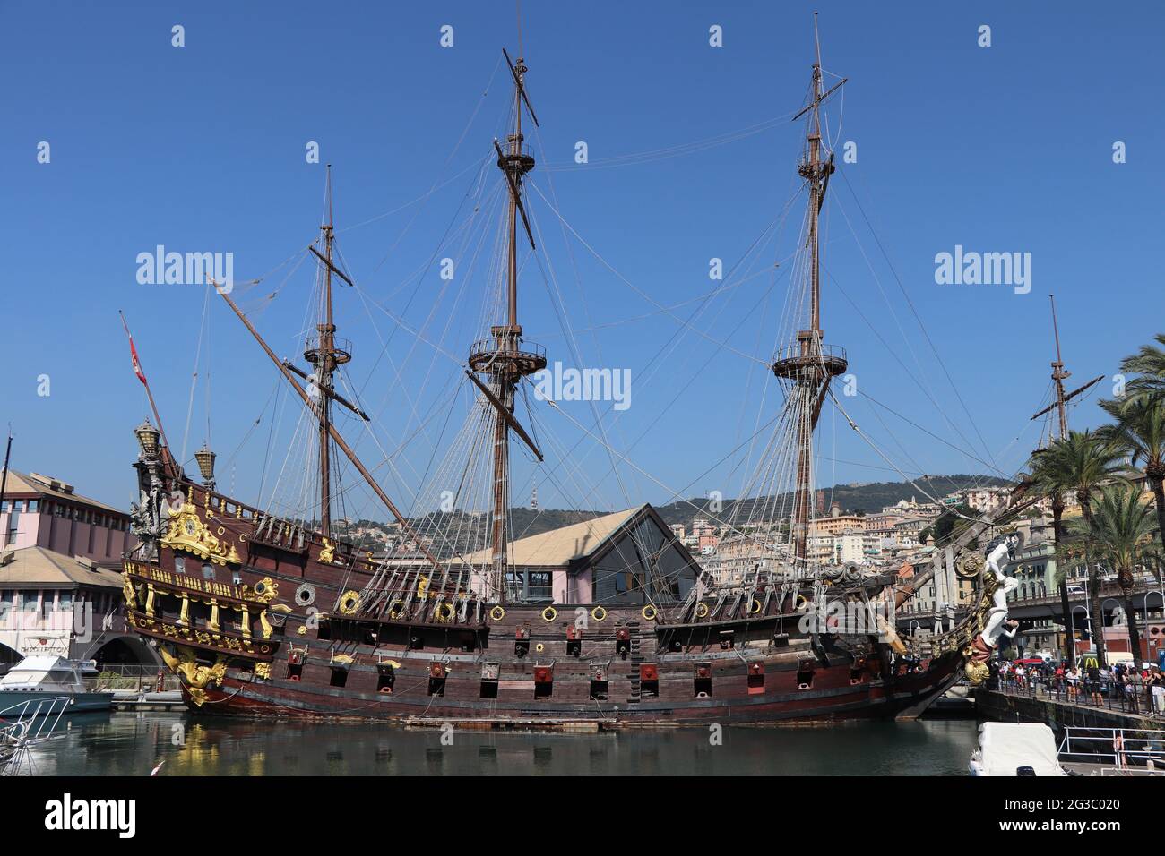 Replica Spanish Galleon museum in Genoa Harbour Italy Stock Photo