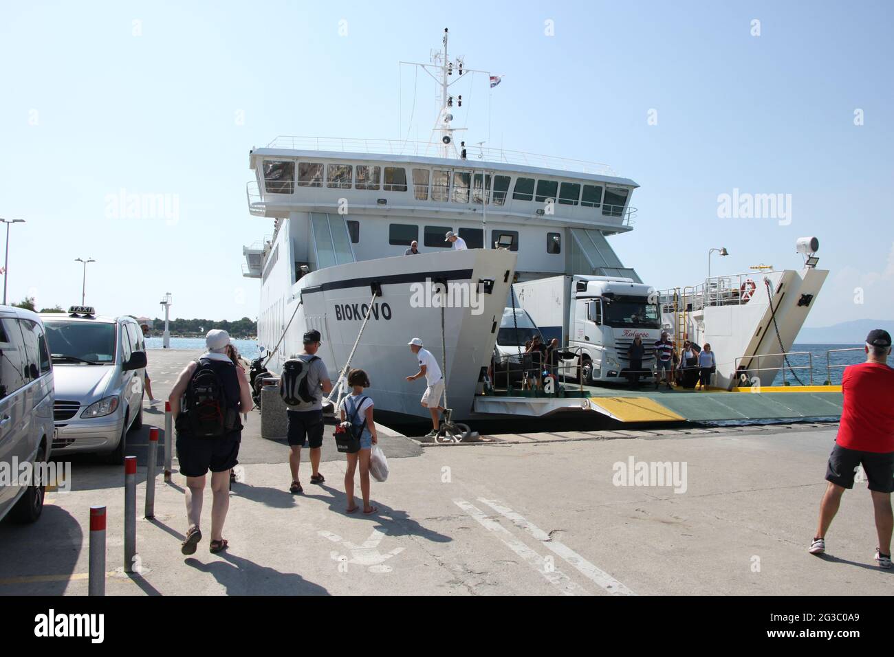 Car ferry disgorging at Supetar Croatia Stock Photo