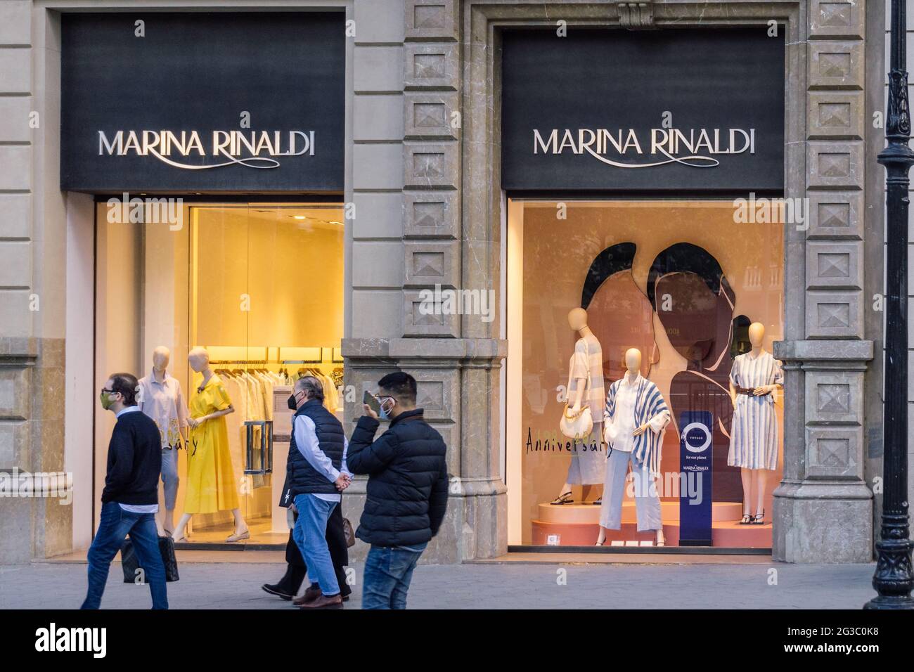 Barcelona, Spain - May 11, 2021. Logo and facade of Marina Rinaldi is an  Italian fashion house owned by Max Mara Fashion Group Stock Photo - Alamy