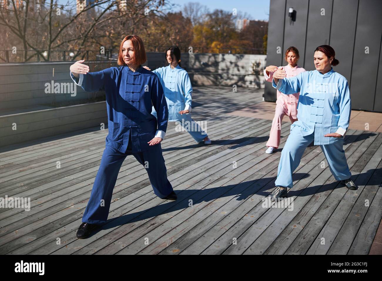 People training for Chinese martial arts in small group Stock Photo Alamy