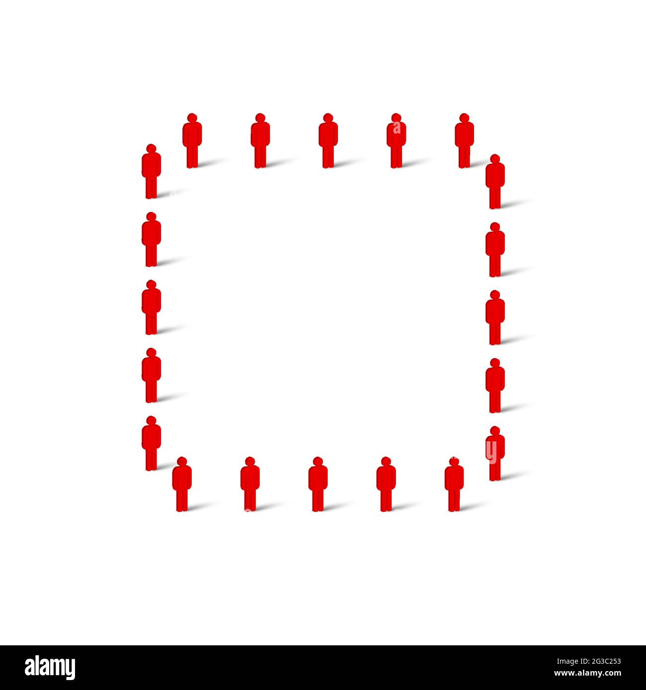 Human crowd in the shape of square. Large people group. Stick figure ...