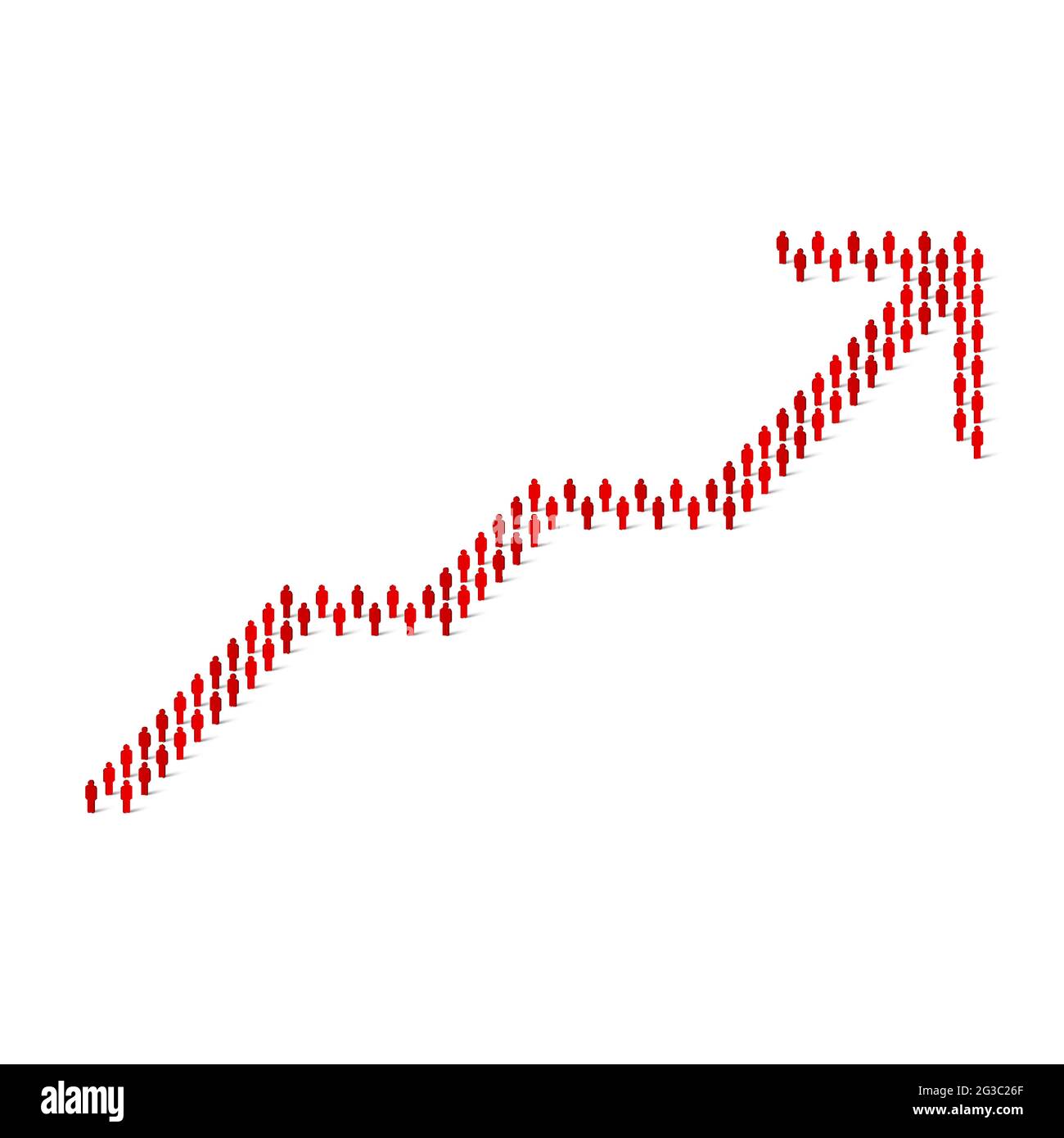 Human crowd in the shape of graph growth, up arrow. Large people group ...