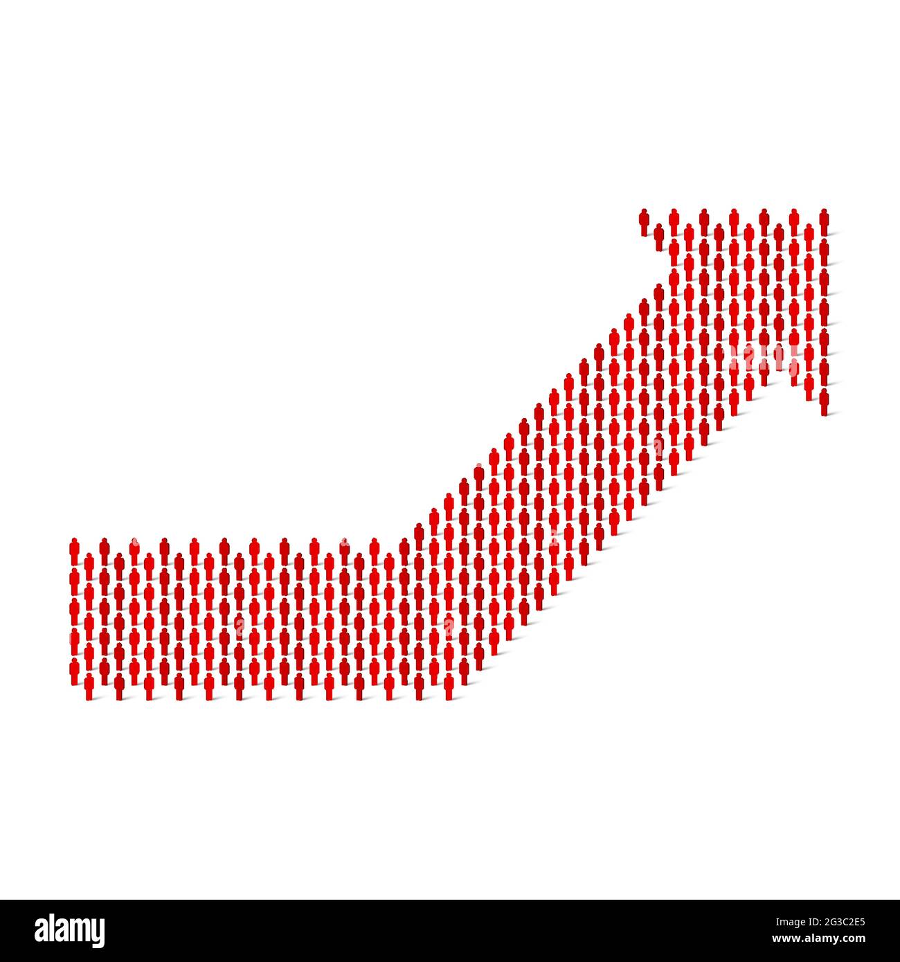 Human crowd in the shape of graph growth, up arrow. Large people group ...