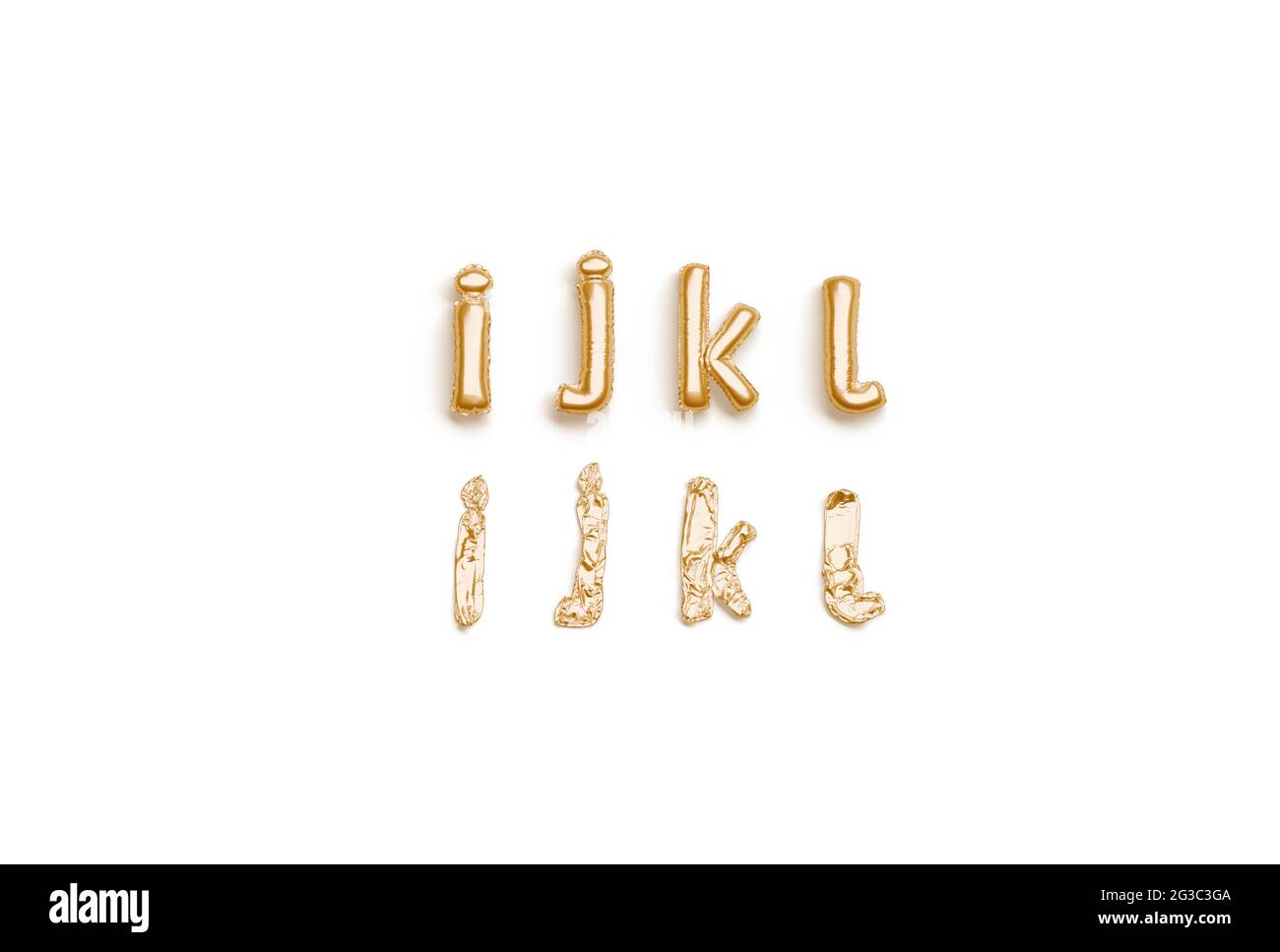 Inflated, deflated gold i j k l letters, balloon font Stock Photo
