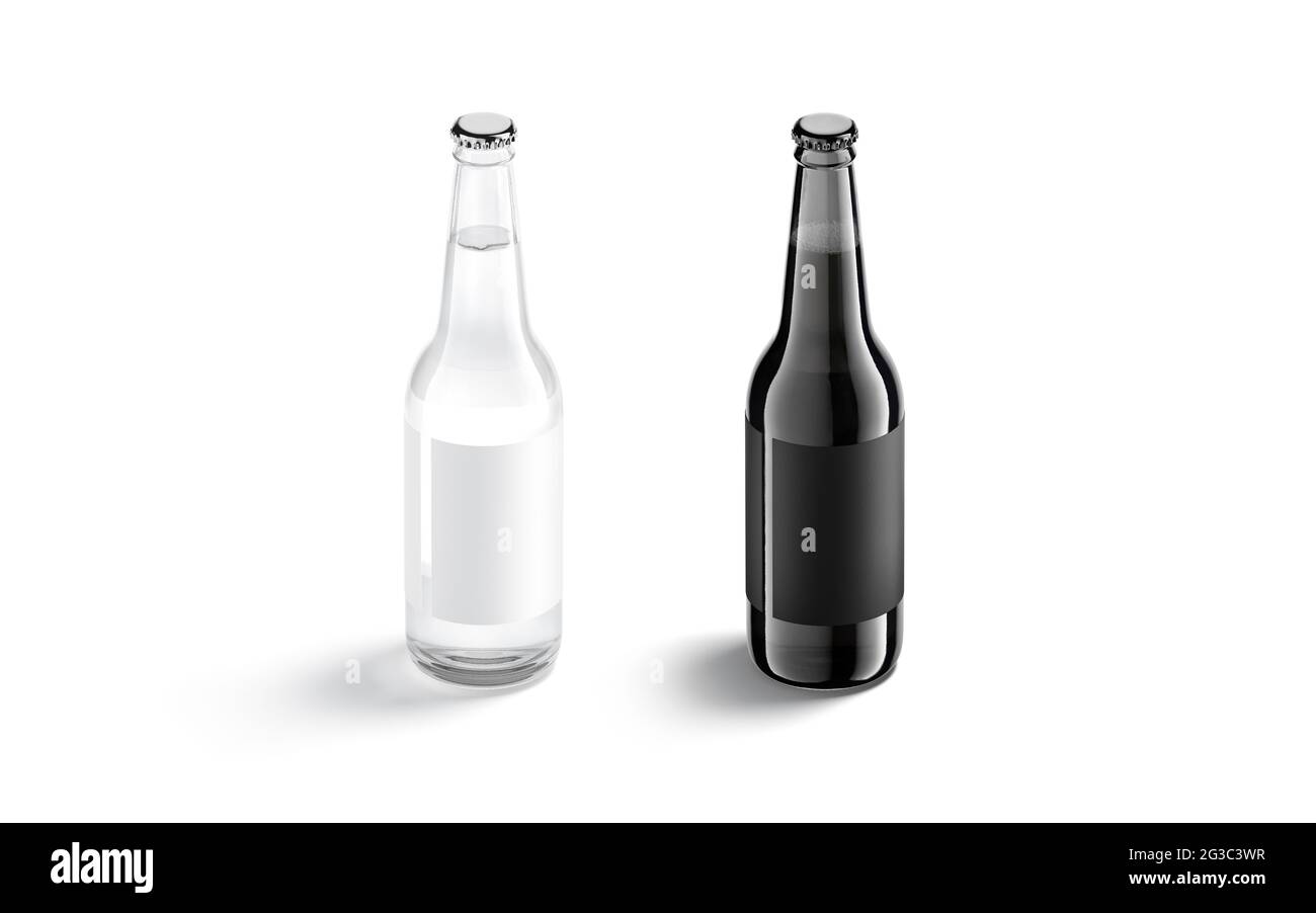 Blank black and white glass beer bottle with label mockup Stock Photo -  Alamy