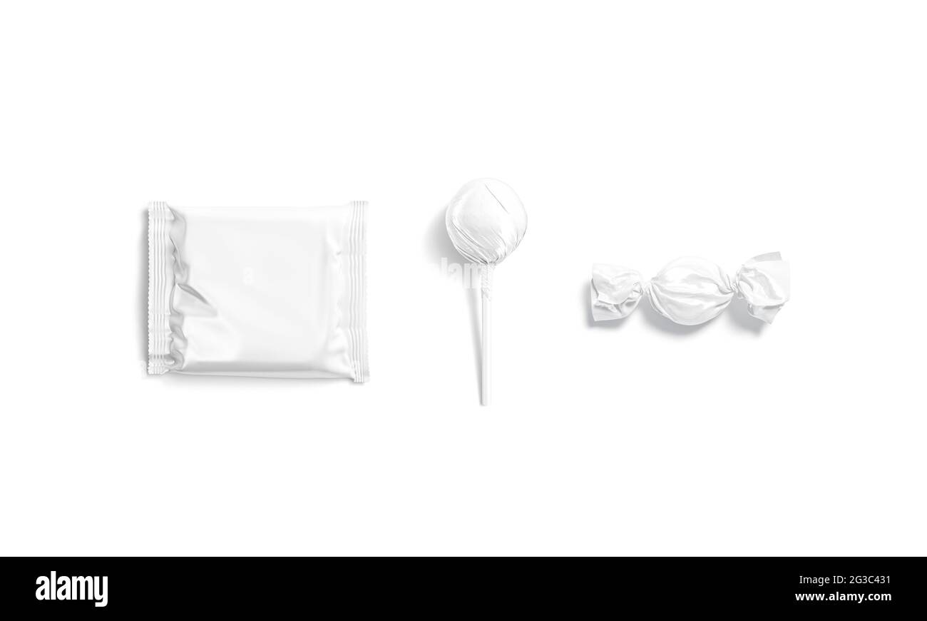 Blank white candy, lollypop and cookies pack mockup Stock Photo