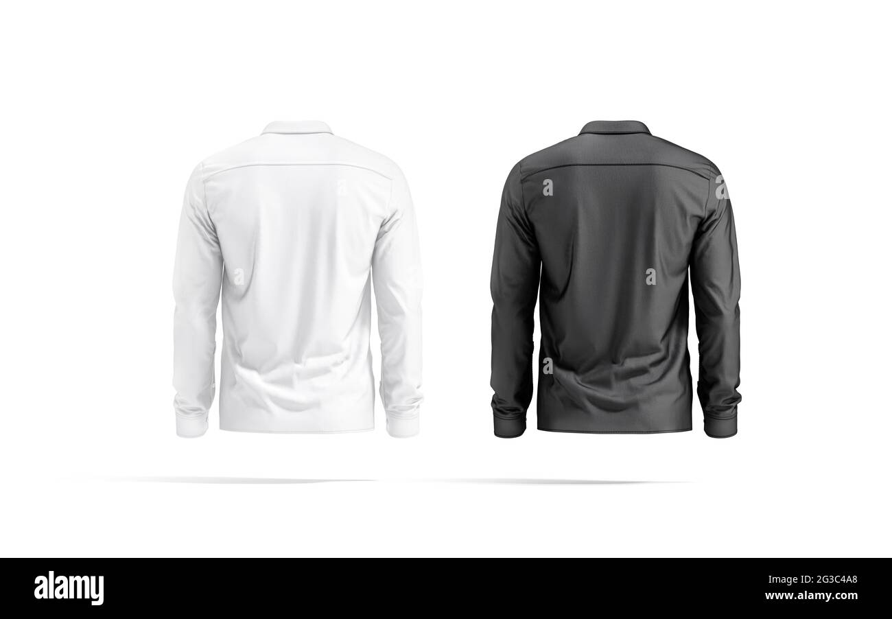 Blank black and white classic shirt mockup set, back view Stock Photo