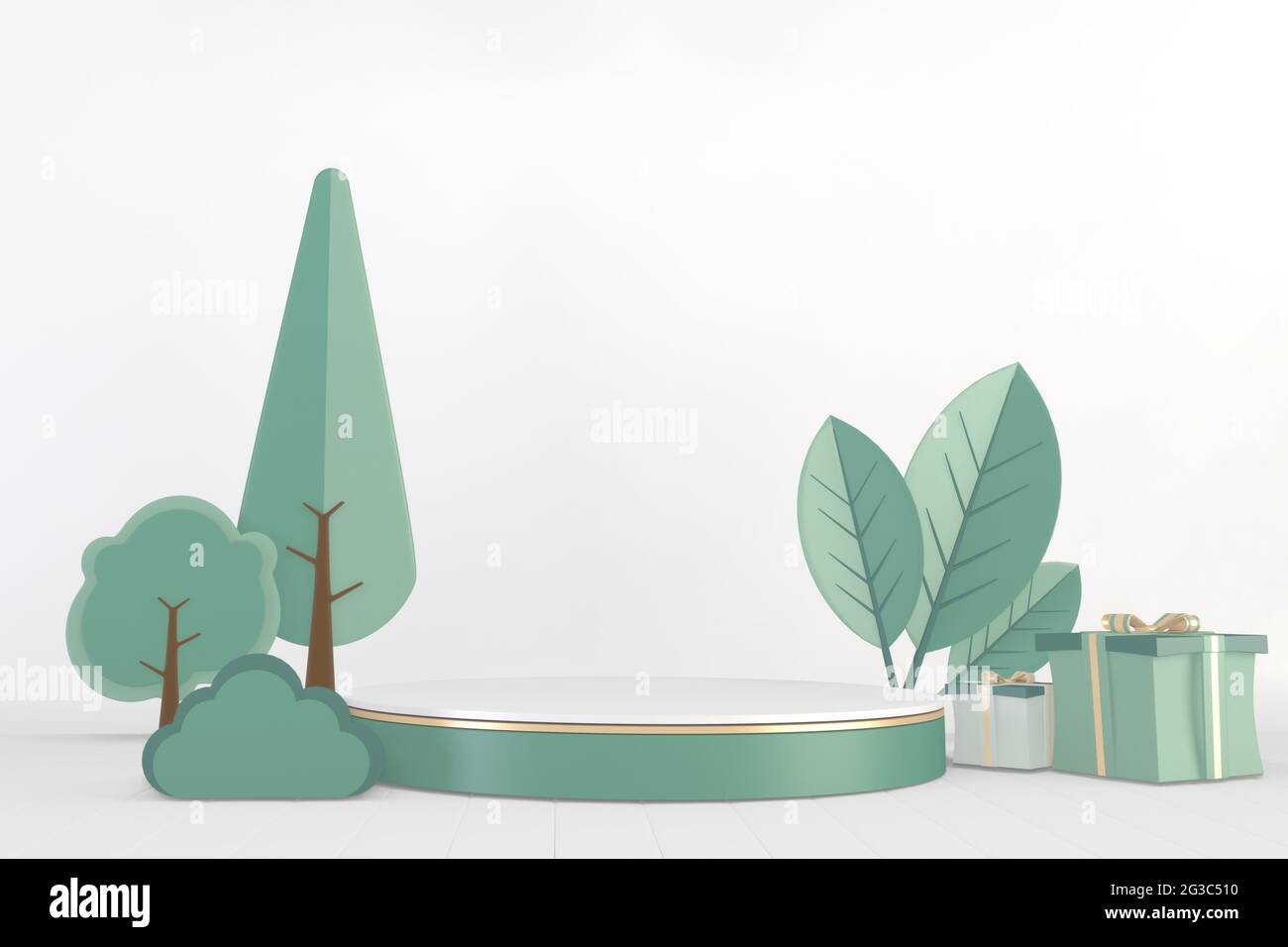 Modern Cylinder podiums green and decoration cartoon style.3D rendering ...