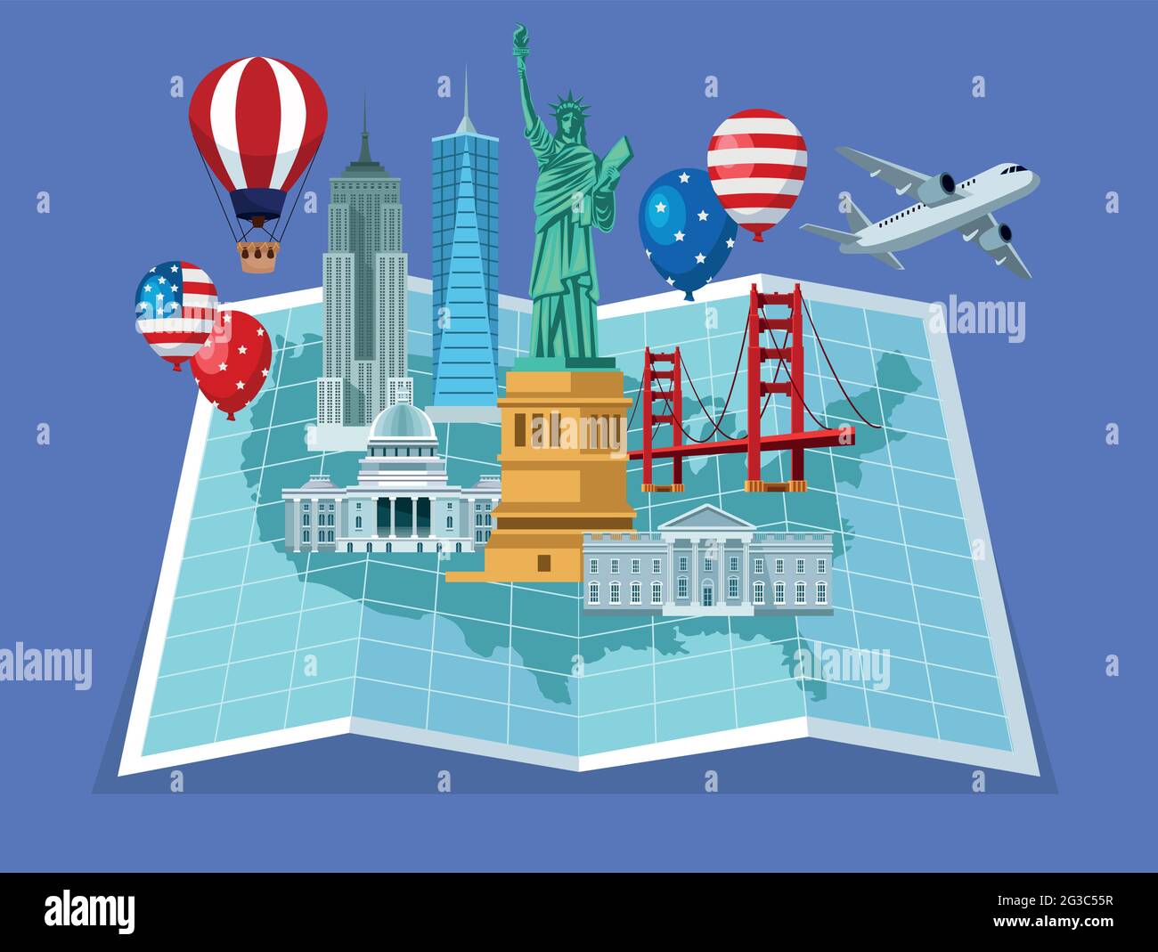 usa icons in paper map Stock Vector Image & Art - Alamy