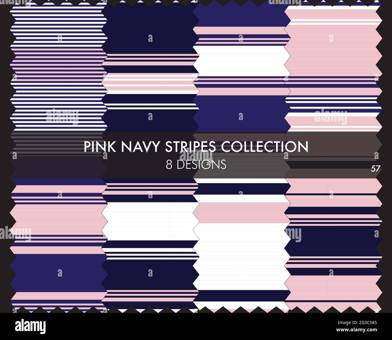 Striped seamless pattern collection includes 8 designs for fashion textiles, graphics Stock Vector