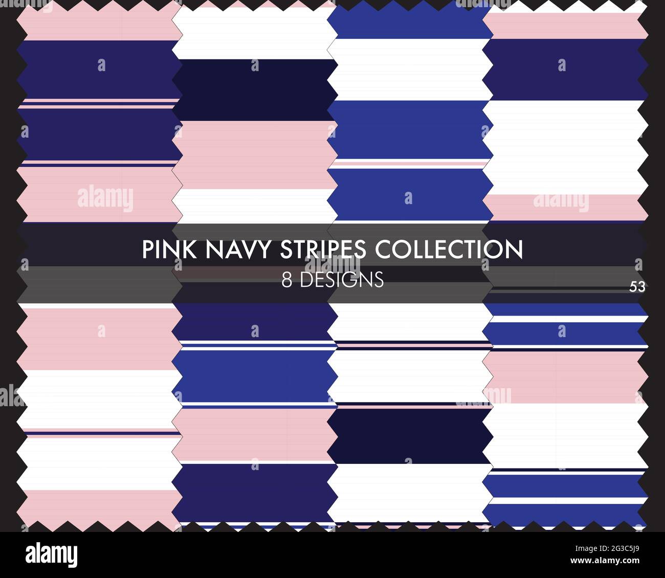 Striped seamless pattern collection includes 8 designs for fashion textiles, graphics Stock Vector