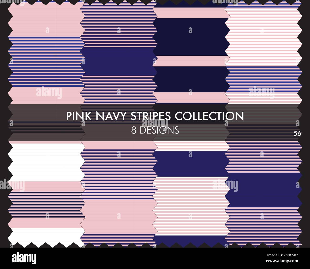 Striped seamless pattern collection includes 8 designs for fashion textiles, graphics Stock Vector
