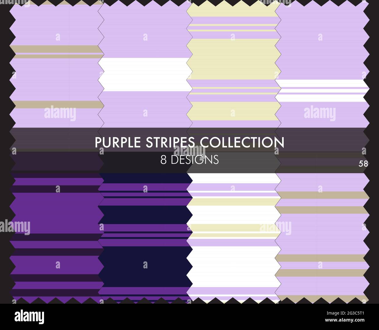 Striped seamless pattern collection includes 8 designs for fashion textiles, graphics Stock Vector