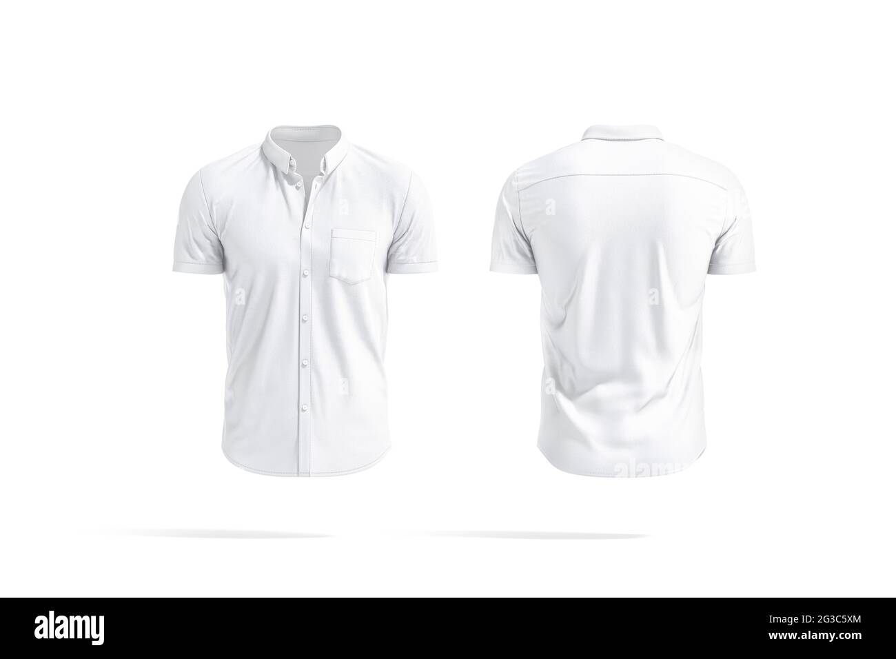 Blank white short sleeve button down shirt mockup, front back Stock Photo