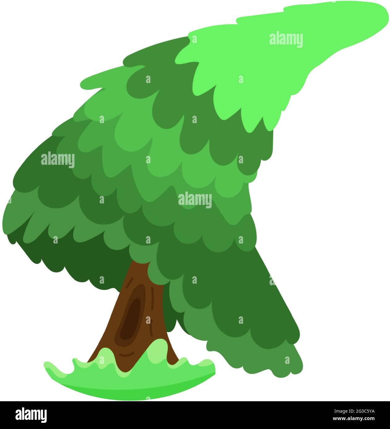 Big tree, pine. Cute tree in cartoon style. Vector illustration. Stock Vector