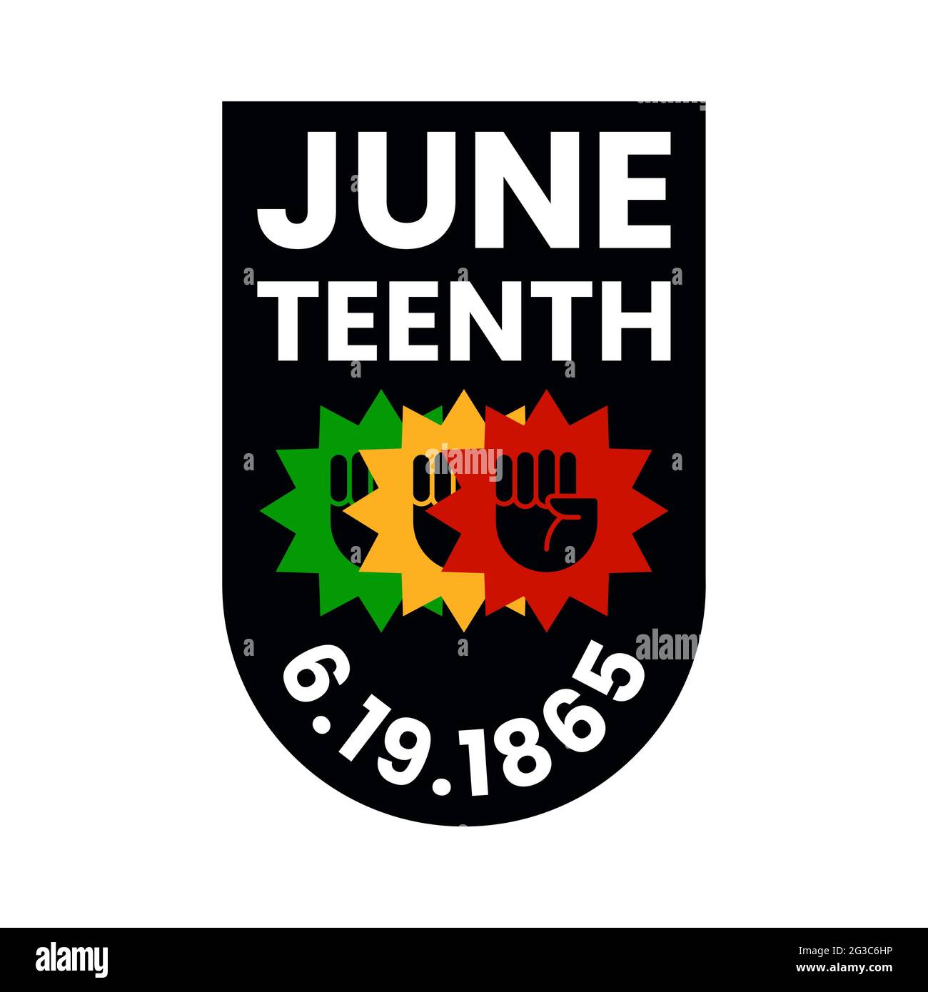 Juneteenth Freedom Day 06.19.1865. Three clenched fists in air in shield shape. Vector illustration isolated Stock Vector