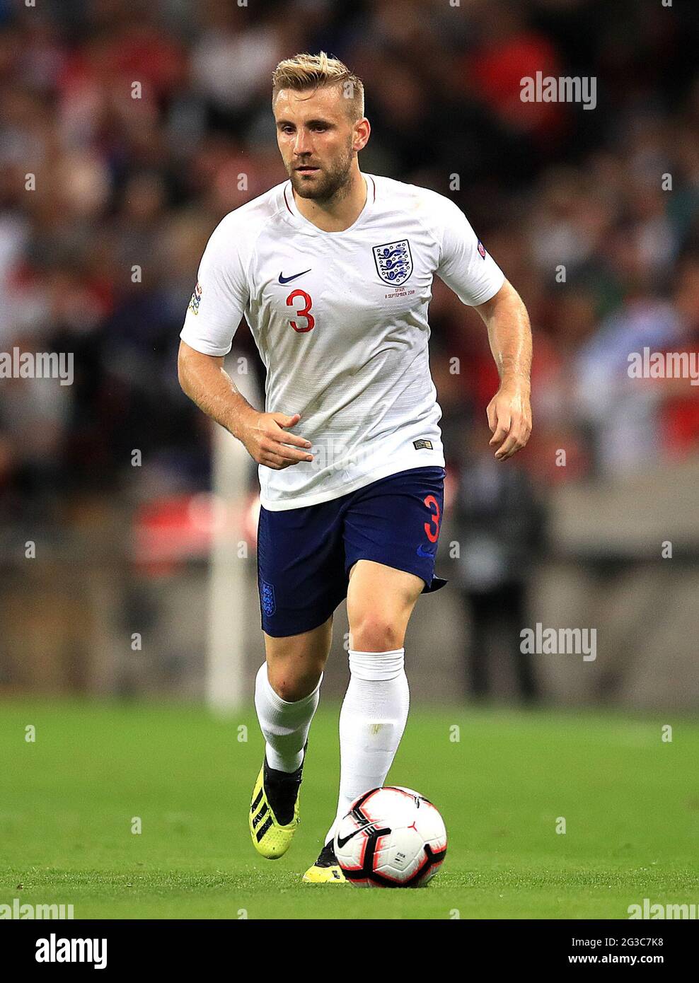 File photo dated 08-09-2018 of England's Luke Shaw during the UEFA Nations League, League A Group Four match at Wembley Stadium, London. Issue date: Tuesday June 15, 2021. Stock Photo