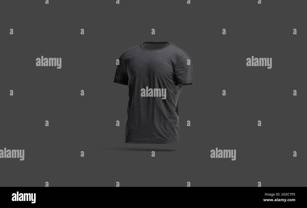 Blank black wrinkled t-shirt mockup, dark background Stock Photo