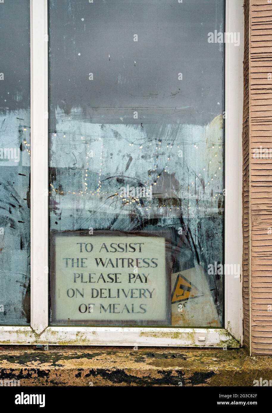 Notice in window of Corner House Cafe, Morecambe, Lancashire Stock Photo