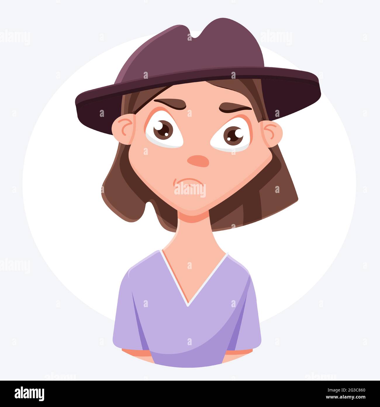 portrait of a girl with a displeased expression. Angry girl in a hat Stock Vector