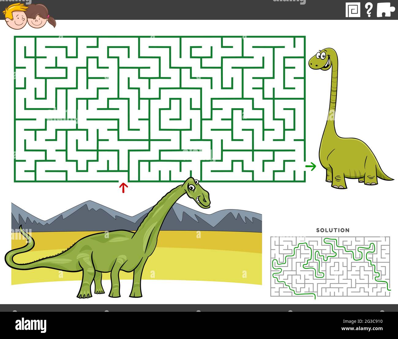 Cartoon illustration of educational maze puzzle game for children with ...