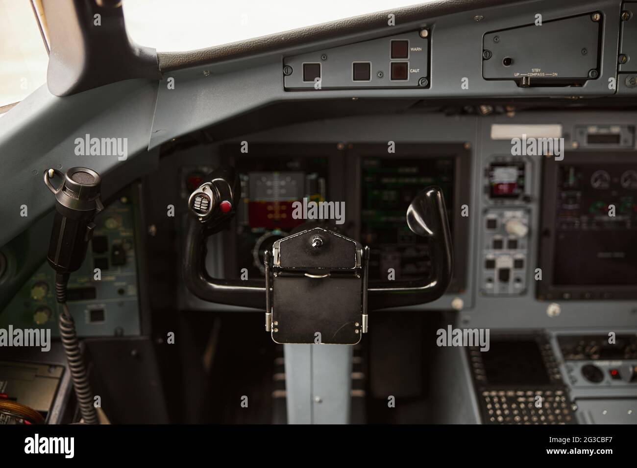 Steering wheel in cockpit of passenger airplane Stock Photo Alamy