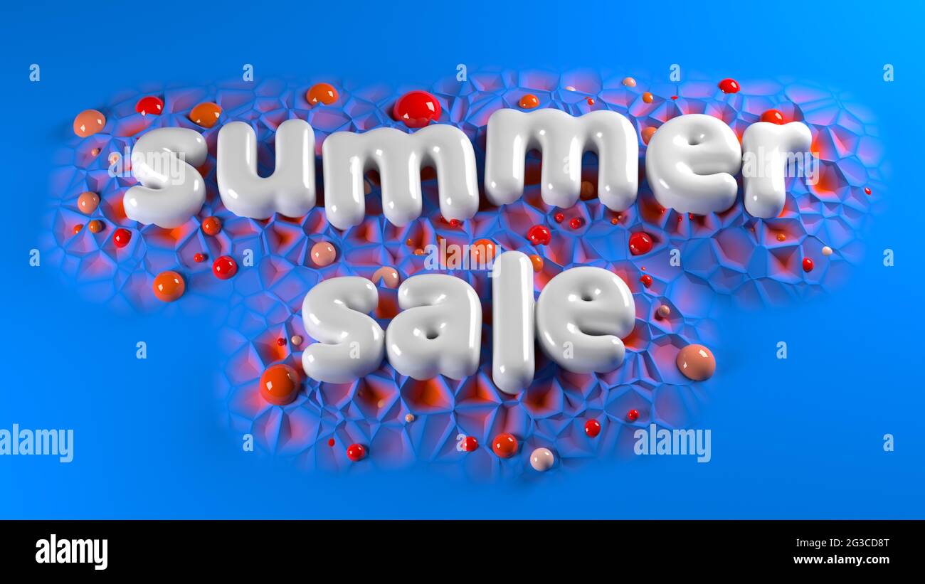 Summer Sale bright white glossy letters on a blue abstract background. 3d illustration Stock Photo
