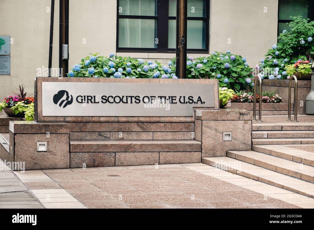 Girl Scouts of the U.S.A. headquarters sign in New York City, USA Stock Photo