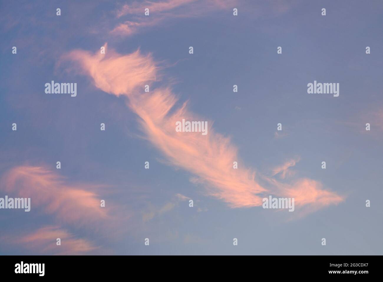 Pink sunset cirrus clouds on evening sky Stock Photo