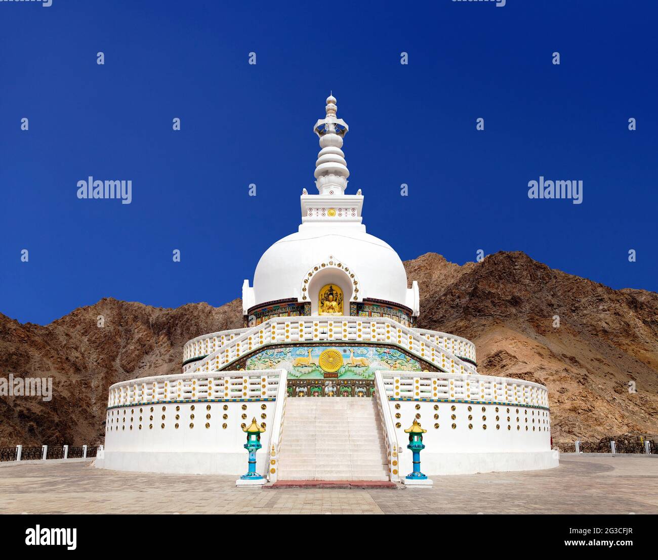 Tall Shanti Stupa near Leh, Ladakh, Jammu and Kashmir, India Stock Photo