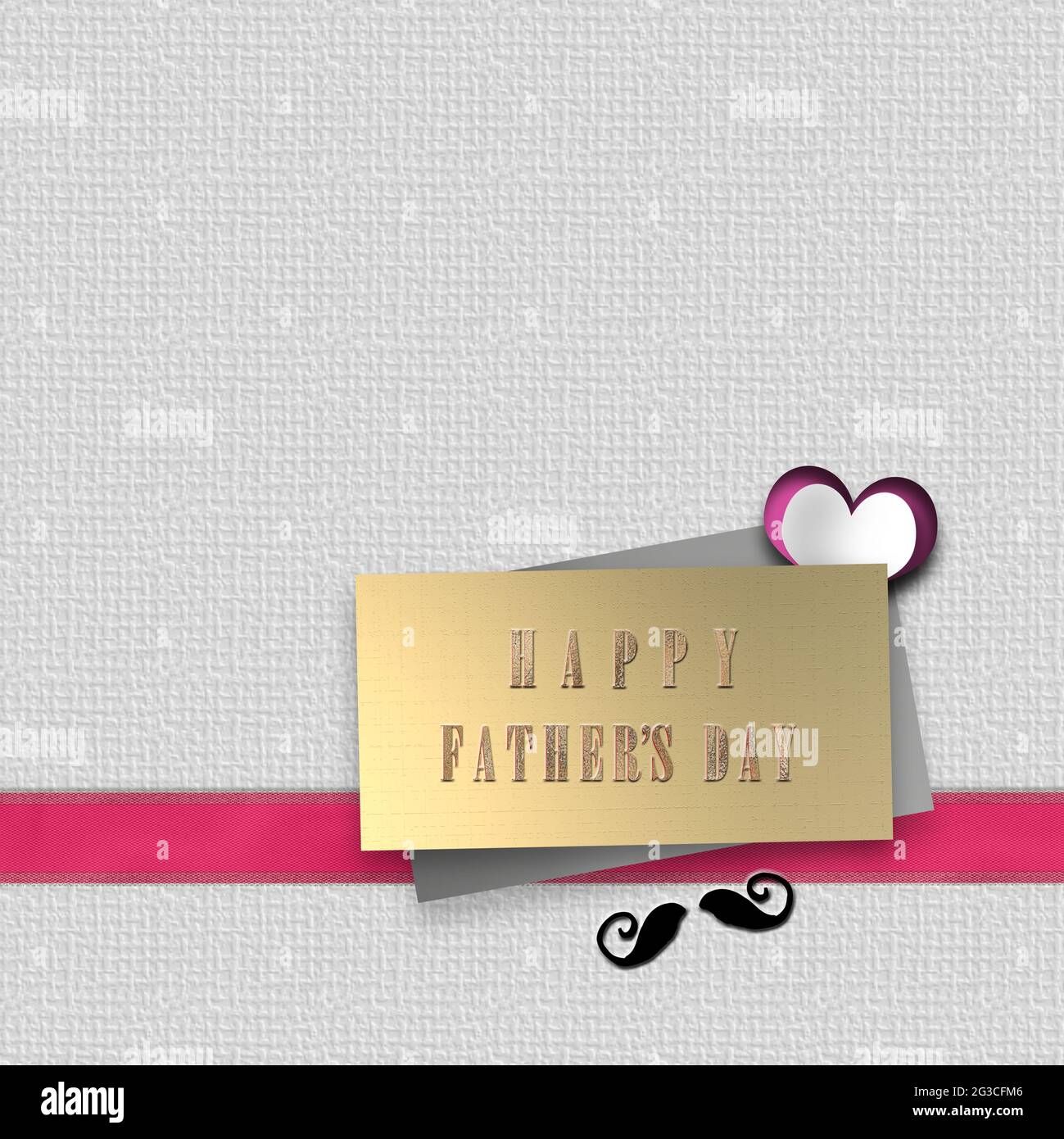 Fathers Day Design Card Happy Fathers Day Gold Text On Gift Tag Moustache 3d Heart On Pink Ribbon Romantic Father S Day Greeting Place For Text Stock Photo Alamy