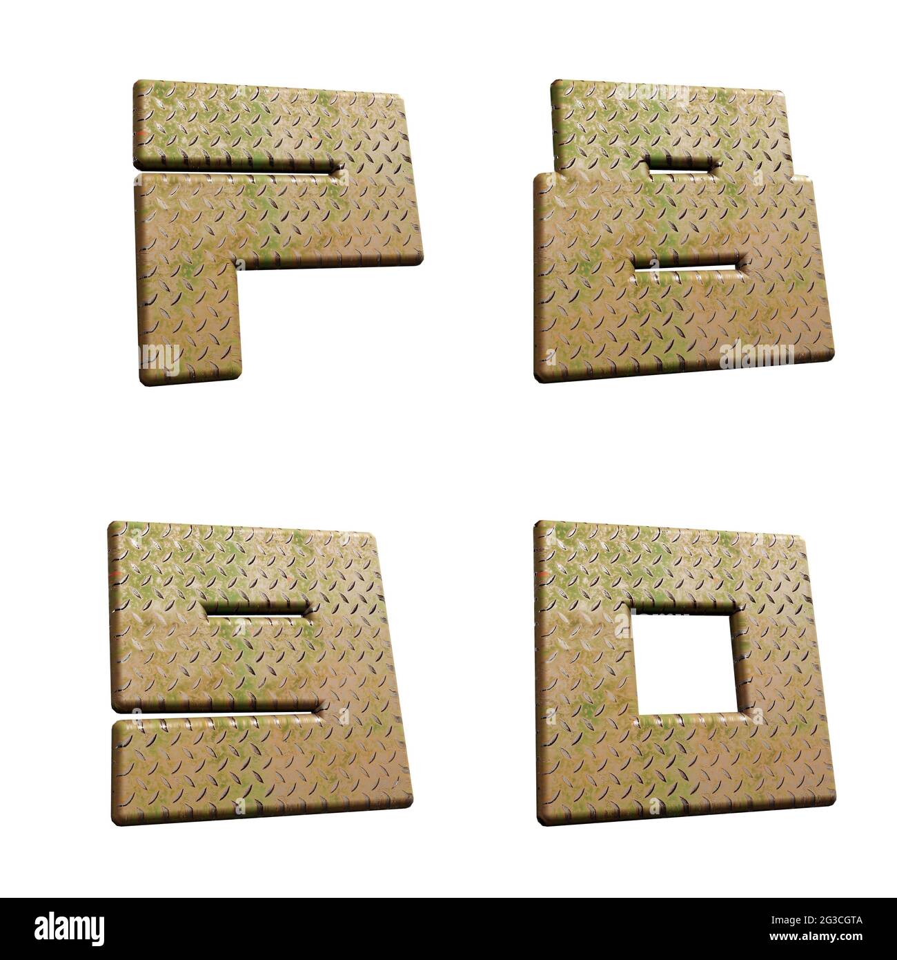 3D rendering of diamond metal plate alphabet - digits 7-0 Stock Photo