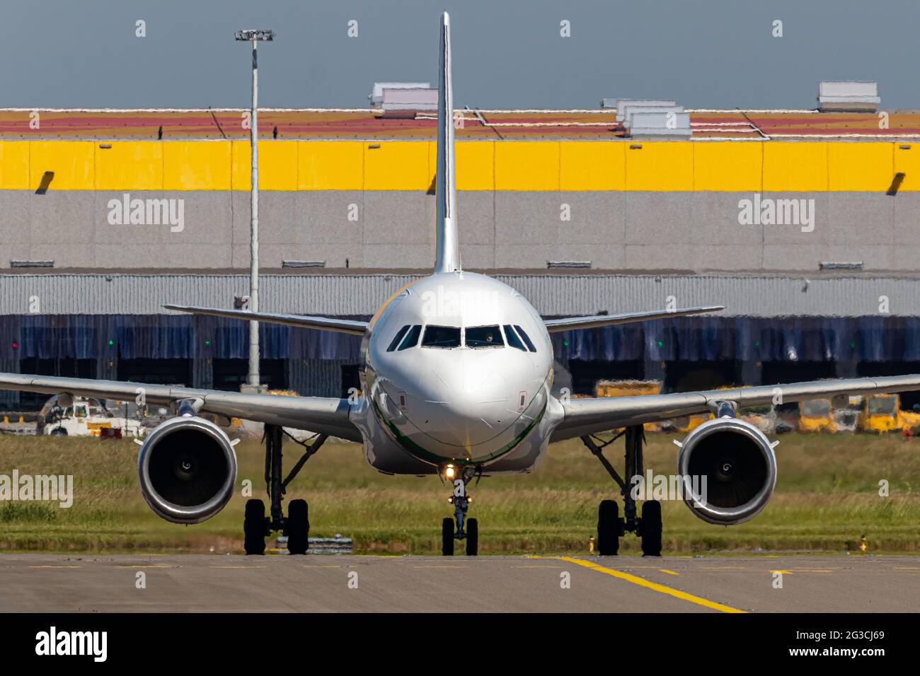 Front view of an commercial aircraft Stock Photo