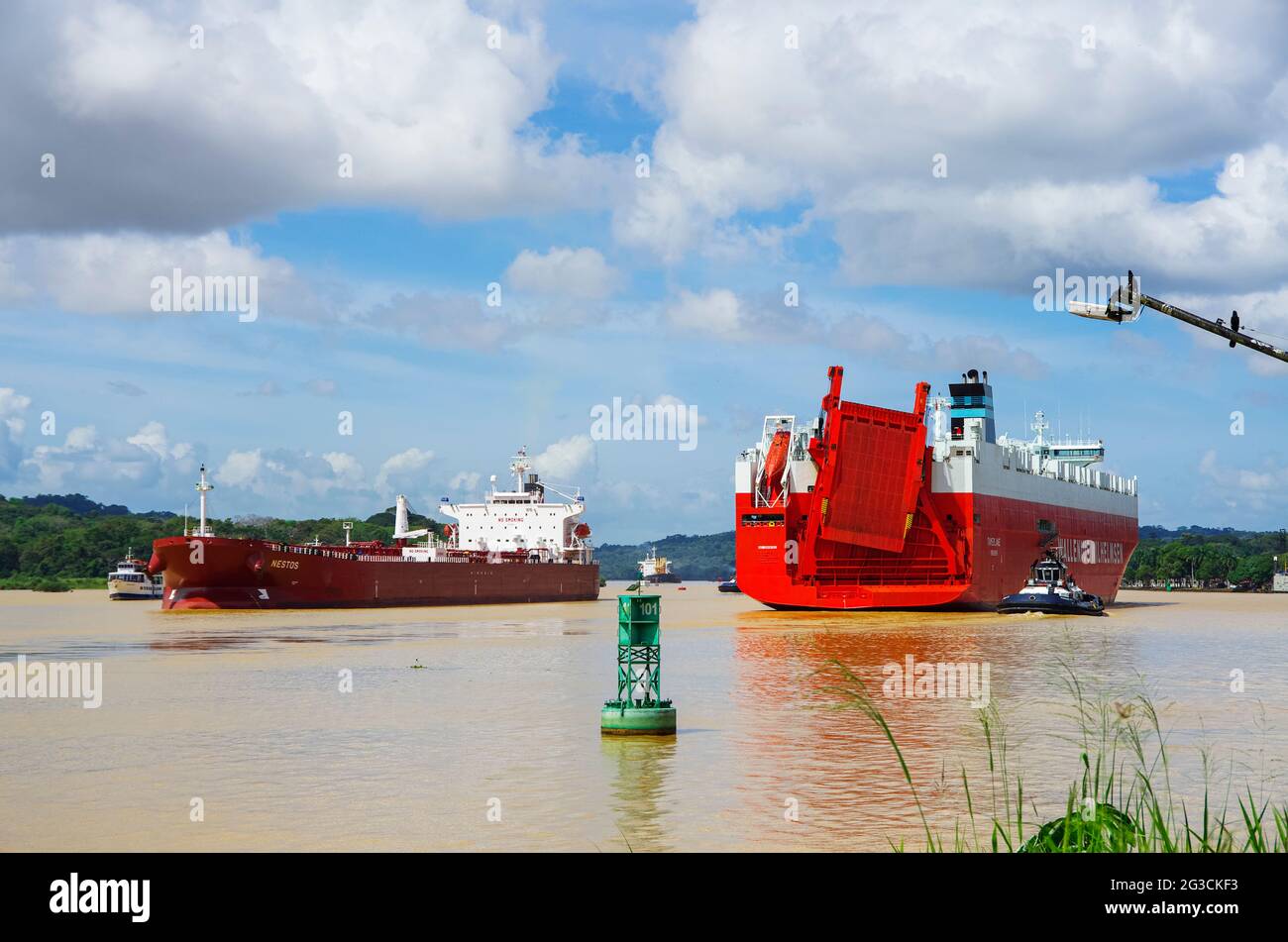 Panama canal car carrier and cargo ship transit Stock Photo Alamy
