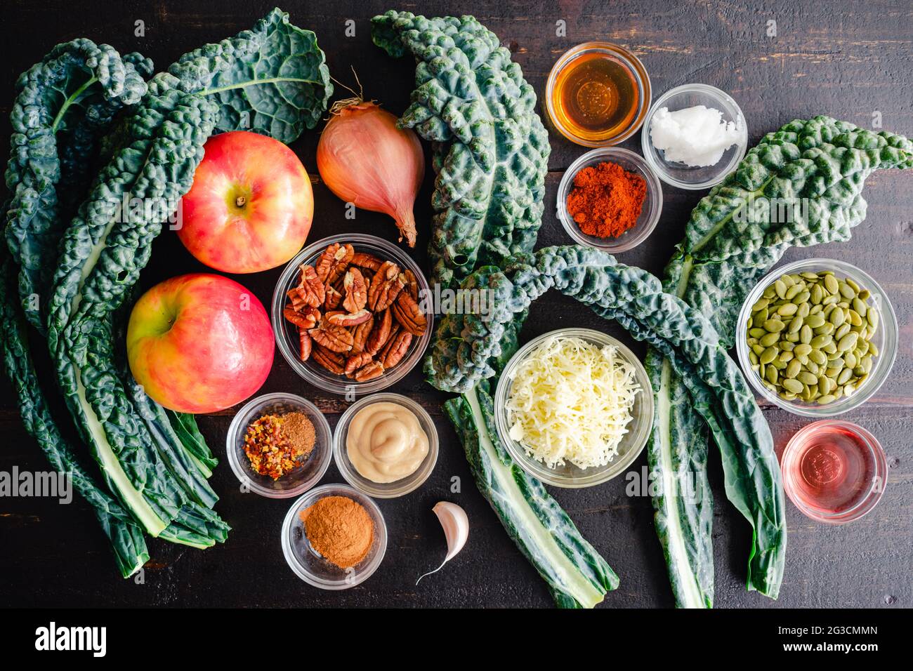 Healthy Tuscan Kale Salad Ingredients Dinosaur kale, honeycrisp apples
